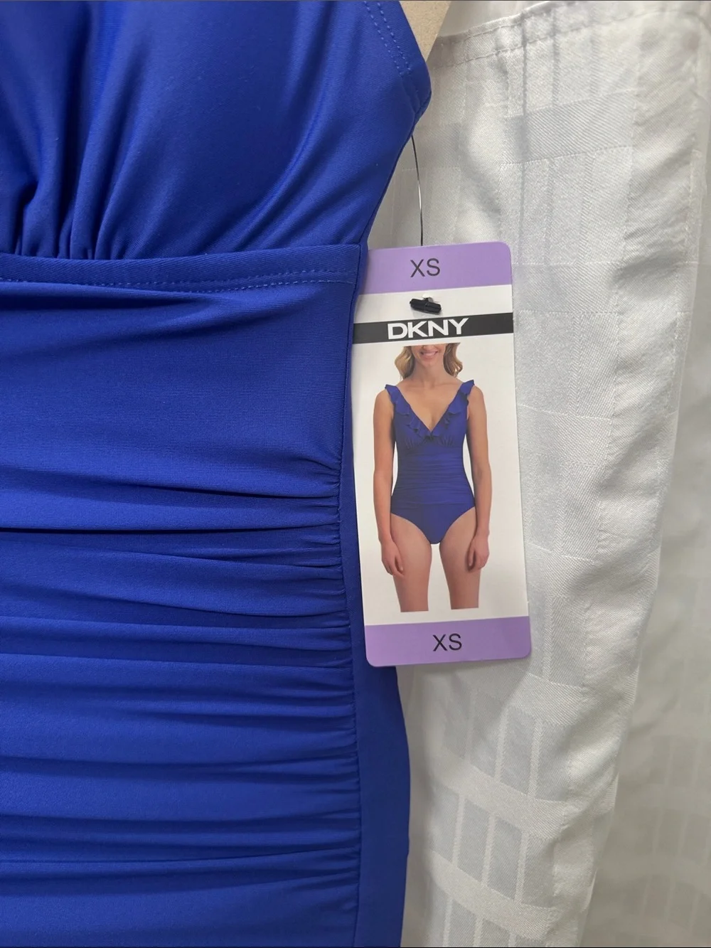 DKNY Royal Blue Ruffle V-Neck One-Piece Swimsuit NEW With Tags - Picture 2 of 5